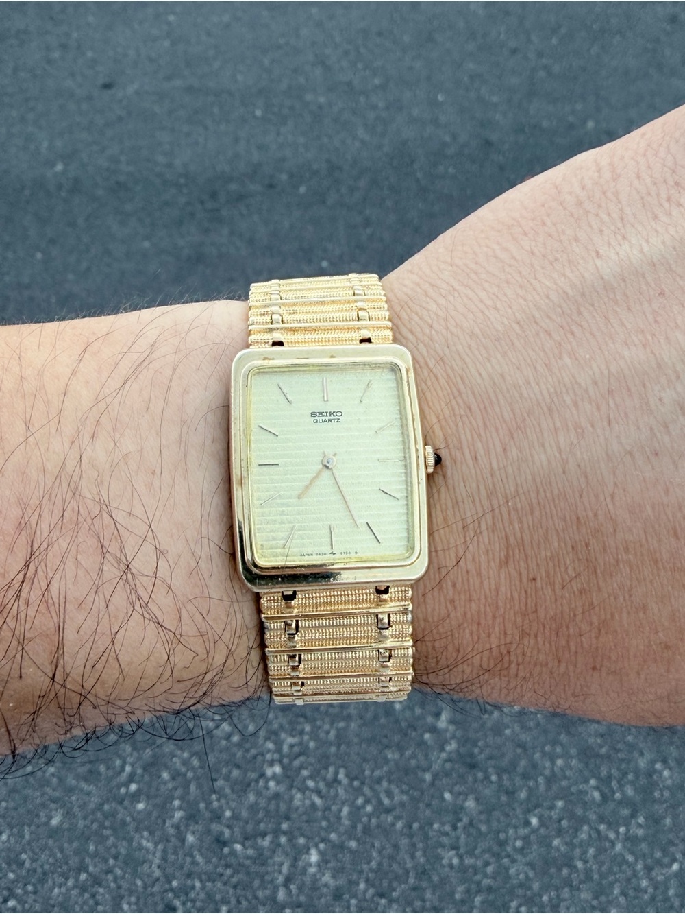 1995 Vintage Seiko Men's Gold-Tone Tank Watch w/Ladder Bracelet - 7430 Quartz